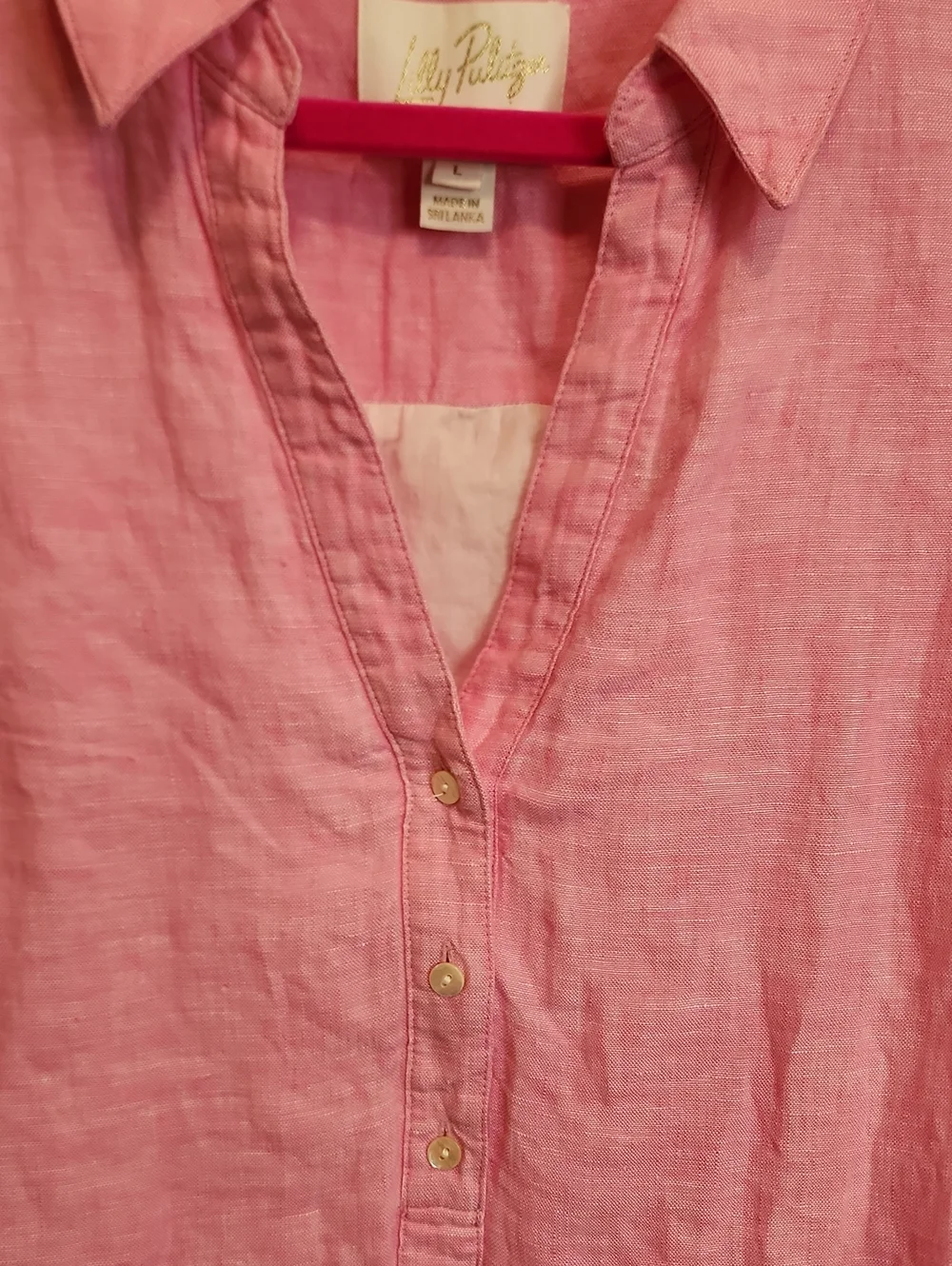 Lilly Pulitzer 100% Linen Pink Collared DRESS With Cotton Lined SLIP ATTACHED - Picture 3 of 8